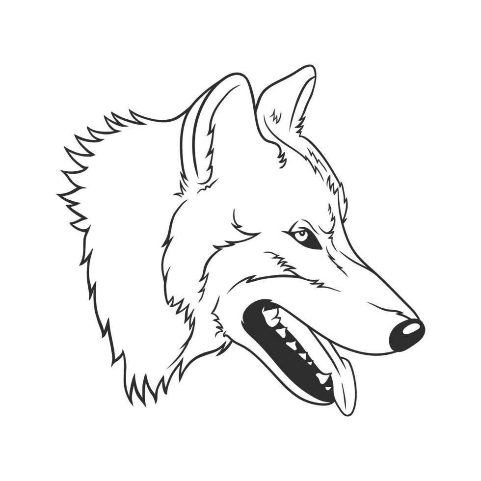 loup dans une illustration de dessin au trait vecteur noir et blanc