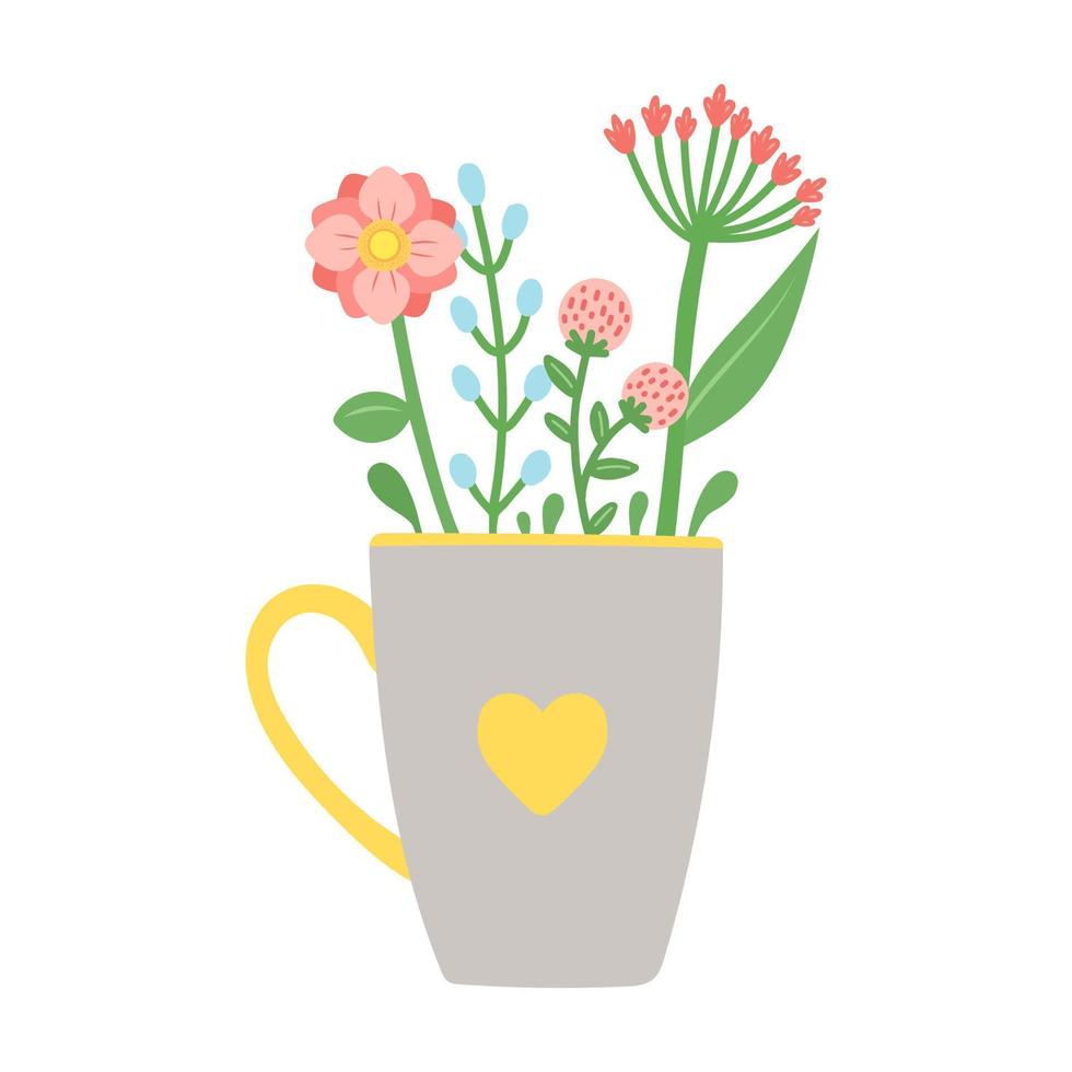 fleur dans une belle tasse, illustration vectorielle design plat vecteur