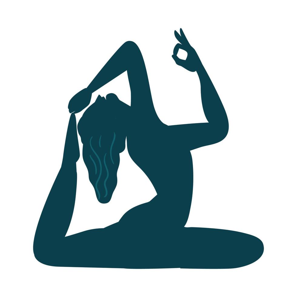 illustration vectorielle élégante de jour de yoga, bleu foncé, position de yoga, spécial jour international de yoga, femme faisant du yoga. vecteur