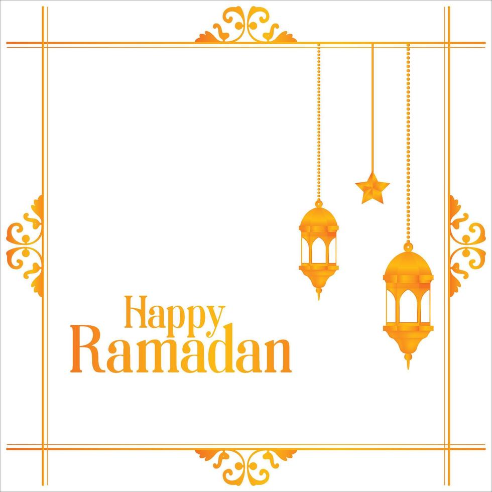 ramadan kareem cadre doré fond illustration plate, ramadan kareem sur fond blanc, salutations ramadan kareem, design élégant, design pour cartes de voeux vecteur