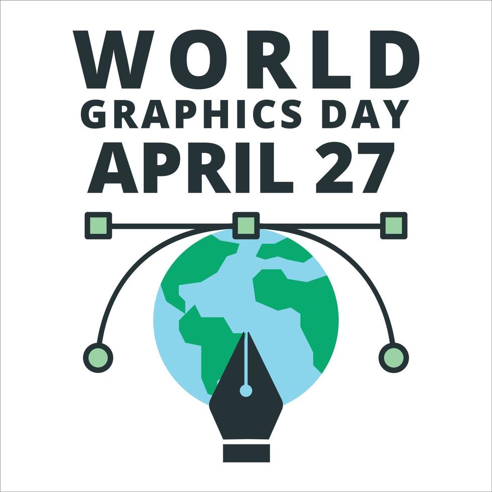 journée mondiale des graphiques le 27 avril avec l'outil stylo, journée mondiale des graphiques sur fond blanc, outil stylo avec un globe. vecteur