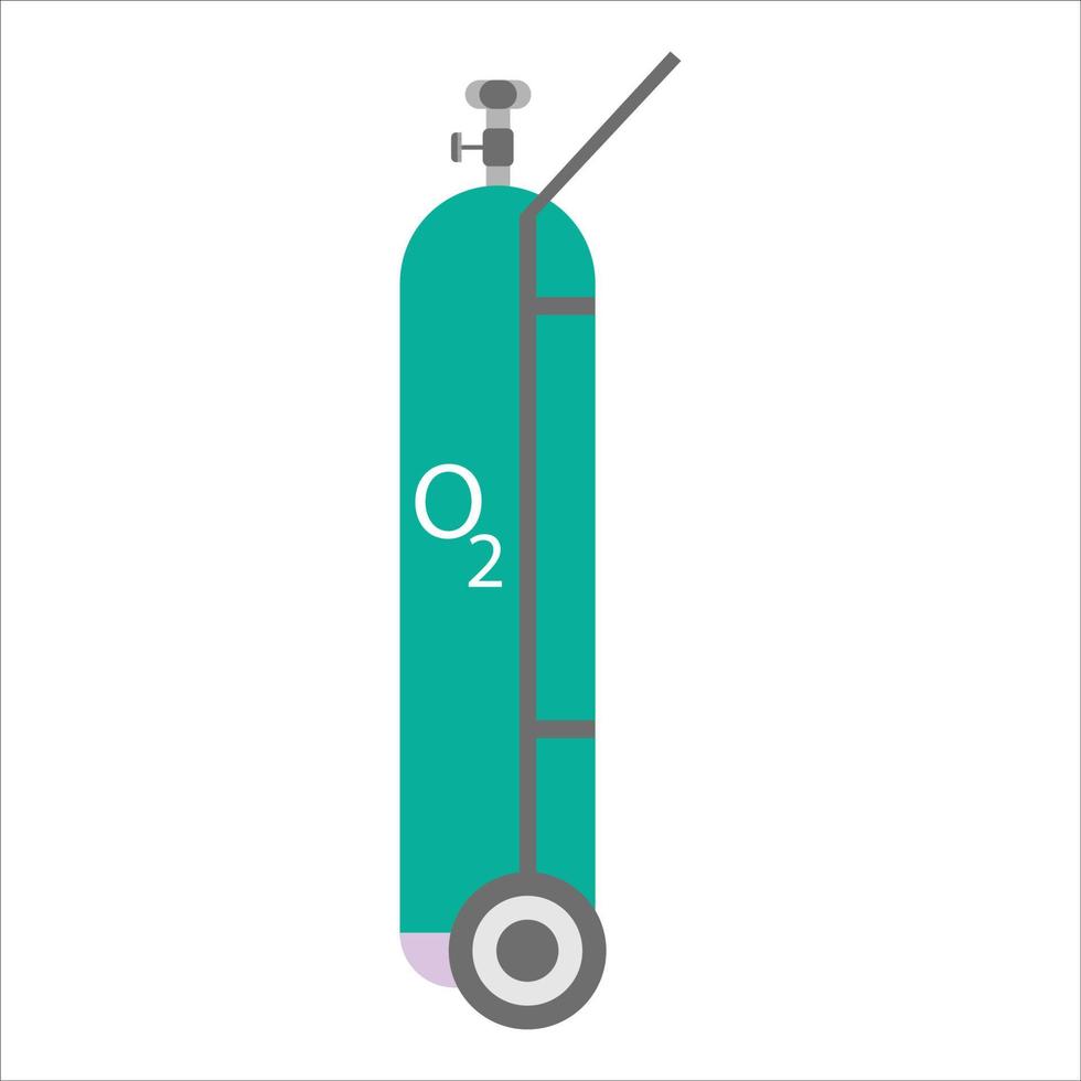 bouteille d'oxygène verte avec illustration vectorielle de civière sur fond blanc, réservoir d'oxygène de couleur verte pour la pandémie de coronavirus, réservoir plein de gaz o2 naturel pour nécessité médicale. vecteur