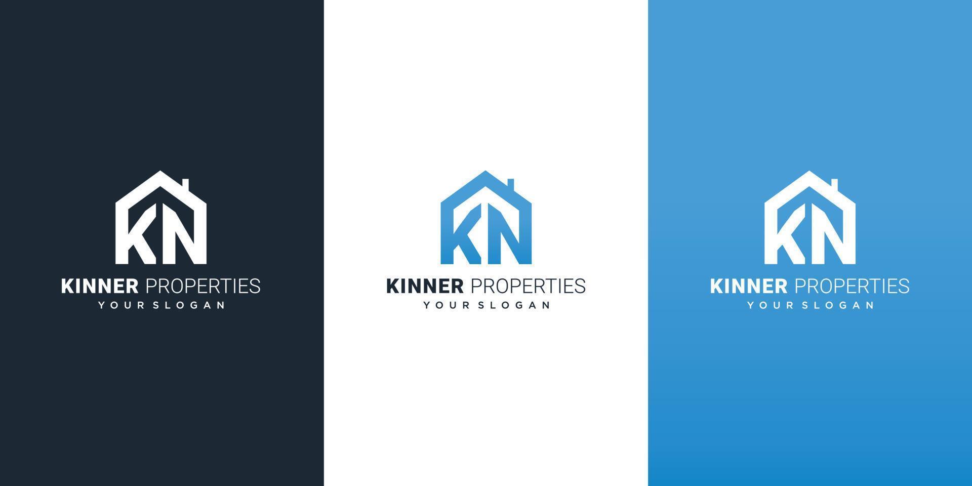 création de logo kn, icône kn, création de logo immobilier avec kn, icône de logo immobilier avec bleu blanc et couleur foncée vecteur