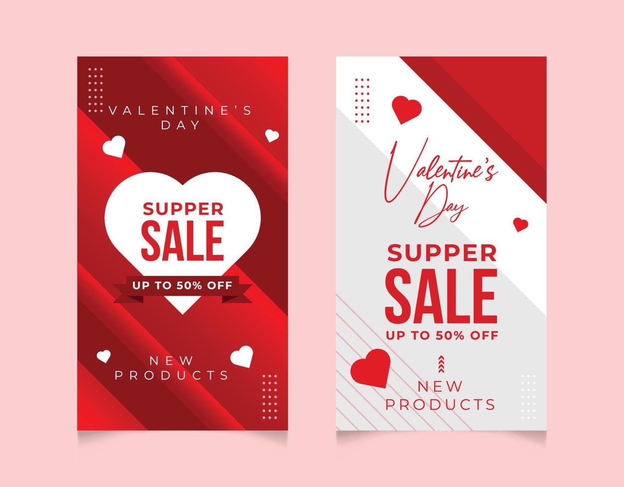 belle collection d'histoires de vente de la saint-valentin, histoire des médias sociaux de la saint-valentin, histoire romantique rouge et blanche vecteur