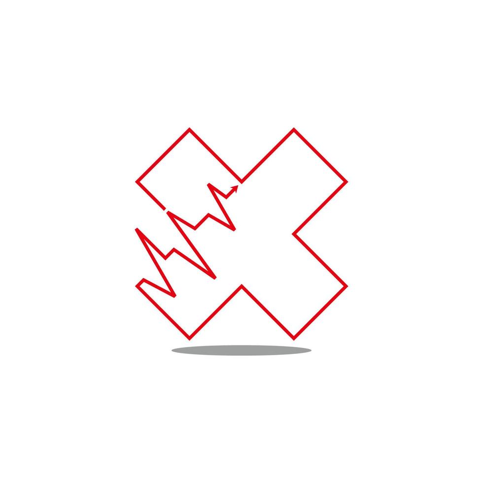 lettre x flèche rouge vers le haut symbole de fréquence cardiaque logo vecteur