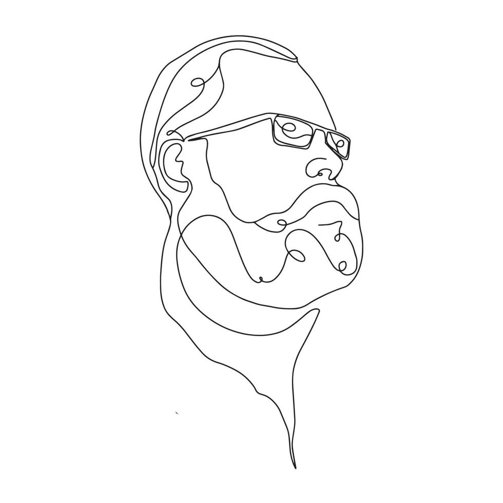 ligne continue, une ligne, dessin du visage et de la coiffure, concept de mode, homme avec portrait de visage de barbe, minimaliste, illustration vectorielle de stock pour t-shirt, style graphique d'impression de conception, salon de coiffure vecteur