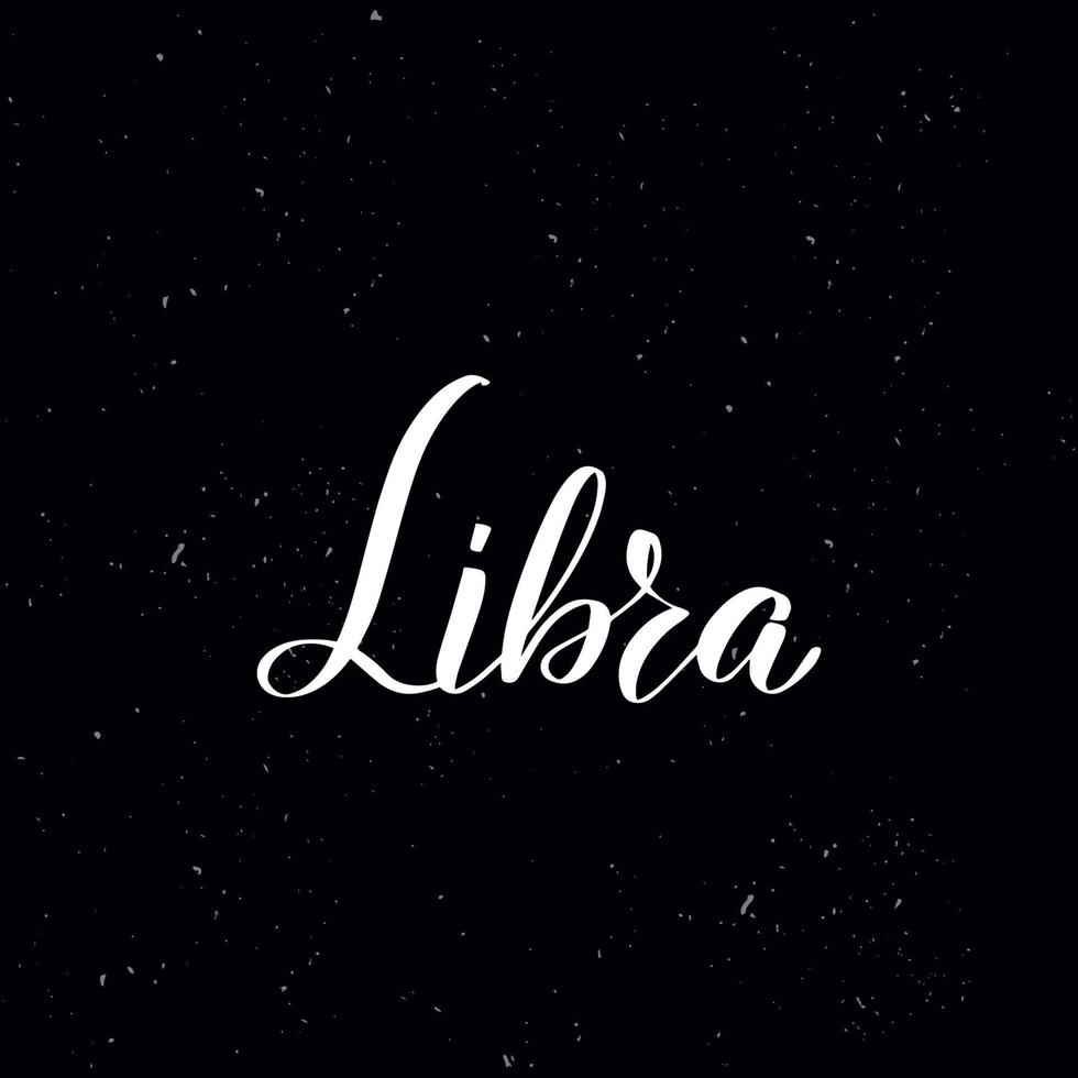 tableau noir lettrage libra. texte de calligraphie manuscrite, craie sur un tableau noir, illustration vectorielle. salutations pour logotype, badge, icône. vecteur