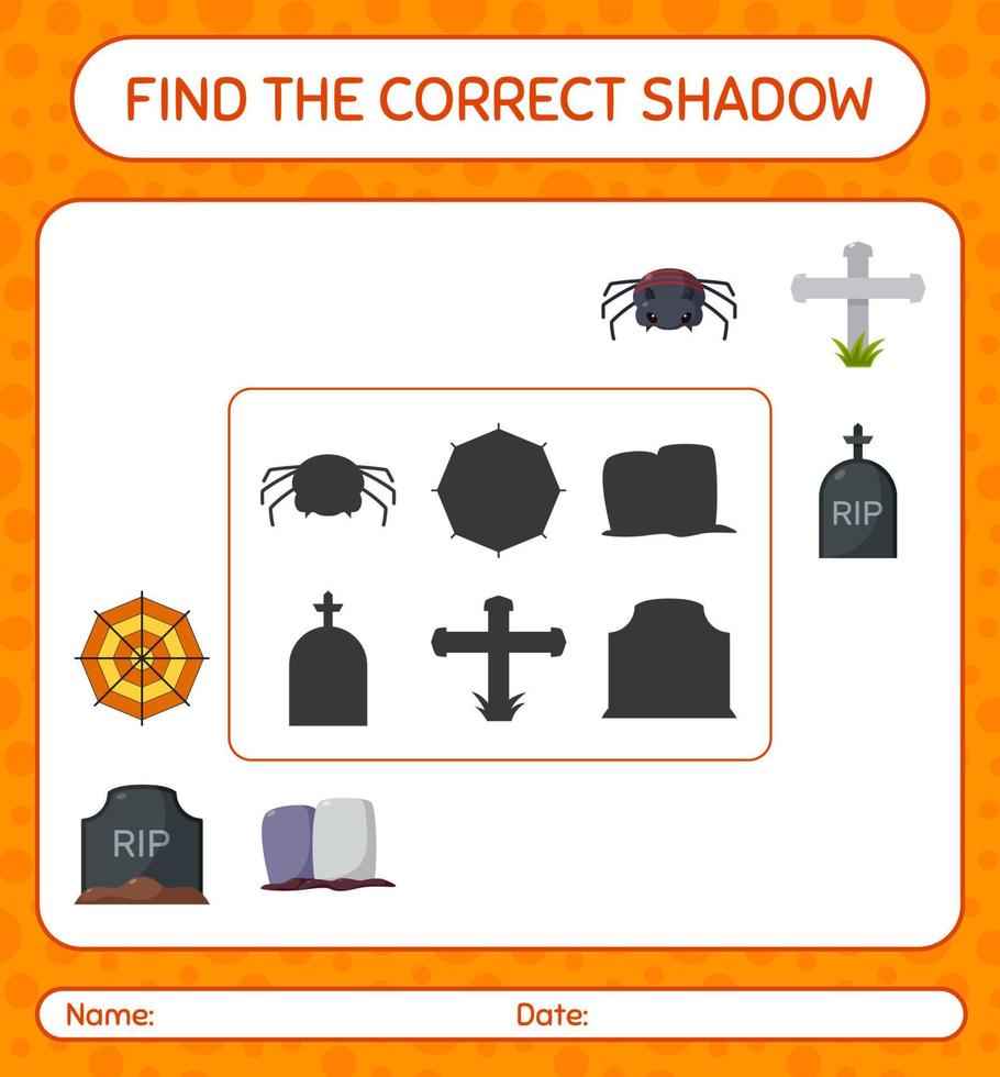 trouvez le bon jeu d'ombres avec l'icône d'halloween. feuille de travail pour les enfants d'âge préscolaire, feuille d'activité pour enfants vecteur