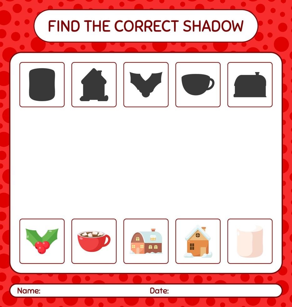 trouvez le bon jeu d'ombres avec l'icône de noël. feuille de travail pour les enfants d'âge préscolaire, feuille d'activité pour enfants vecteur