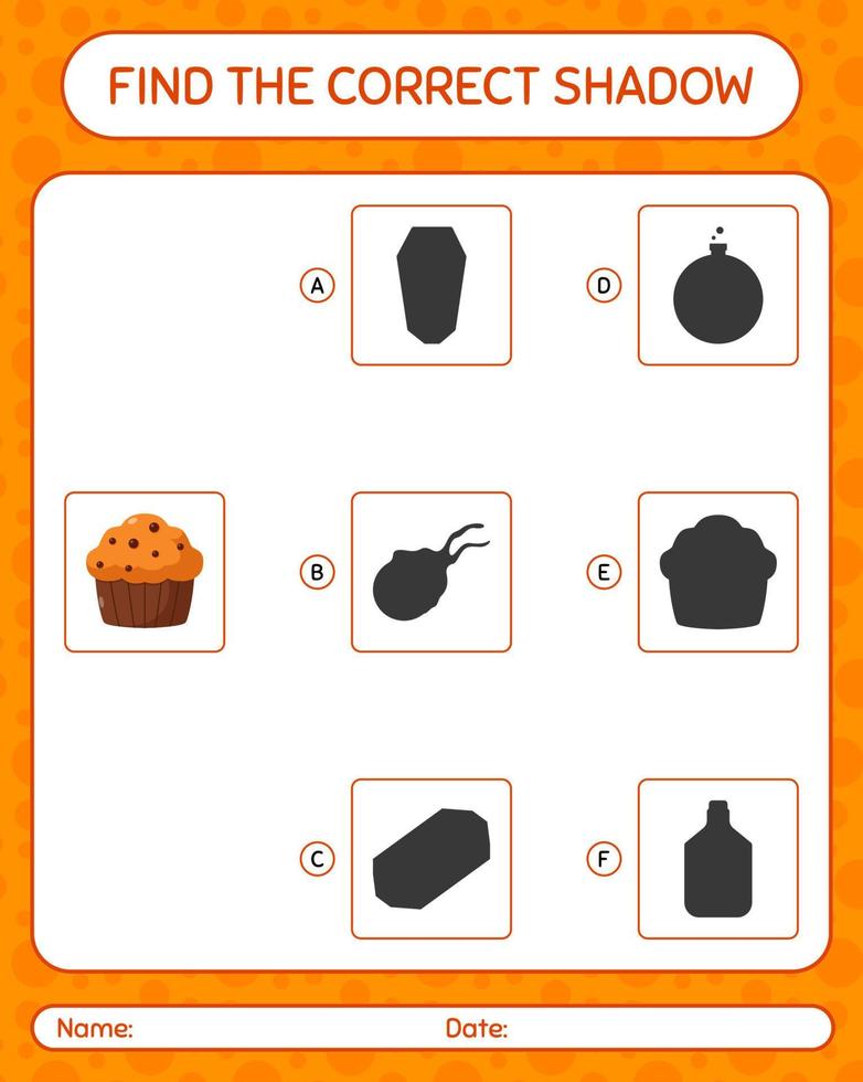 trouver le bon jeu d'ombres avec cupcake. feuille de travail pour les enfants d'âge préscolaire, feuille d'activité pour enfants vecteur