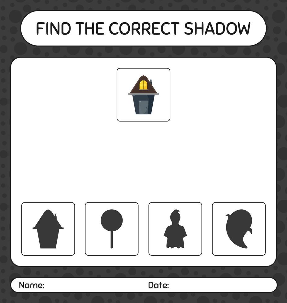 trouver le bon jeu d'ombres avec la maison. feuille de travail pour les enfants d'âge préscolaire, feuille d'activité pour enfants vecteur