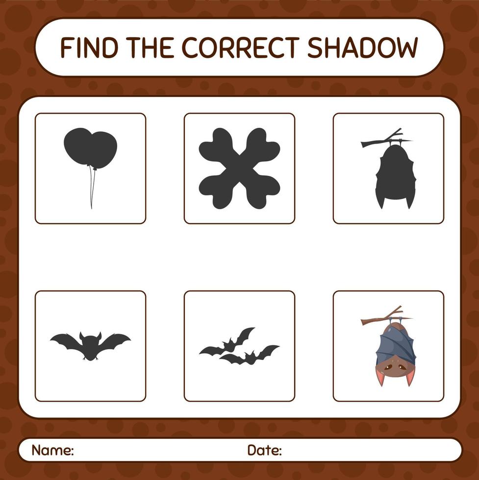 trouver le bon jeu d'ombres avec chauve-souris. feuille de travail pour les enfants d'âge préscolaire, feuille d'activité pour enfants vecteur