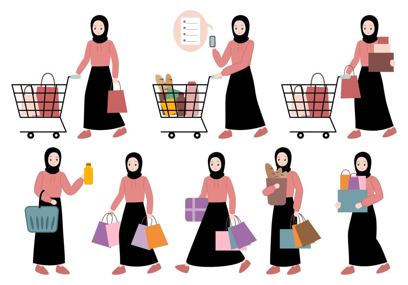 femme musulmane hijab shopping illustration vecteur