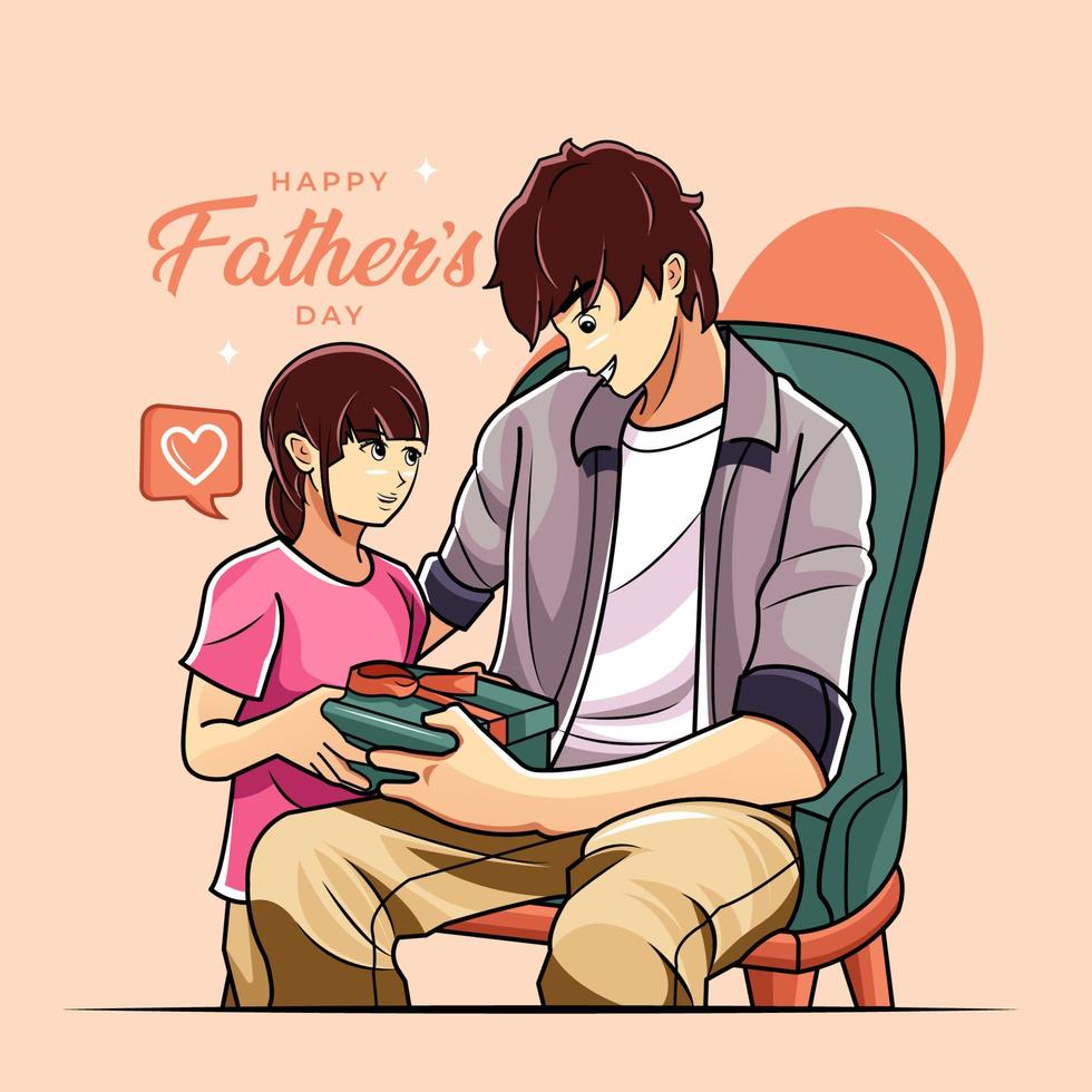 joyeuse fête des Pères. une fille donne un cadeau à son père illustration vectorielle téléchargement gratuit vecteur