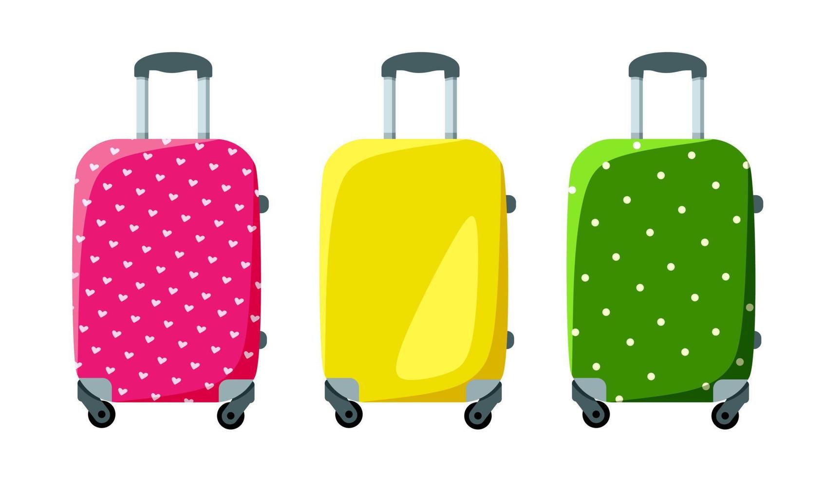 valise à roulettes set illustration vectorielle rose jaune et vert isolé sur fond blanc vecteur