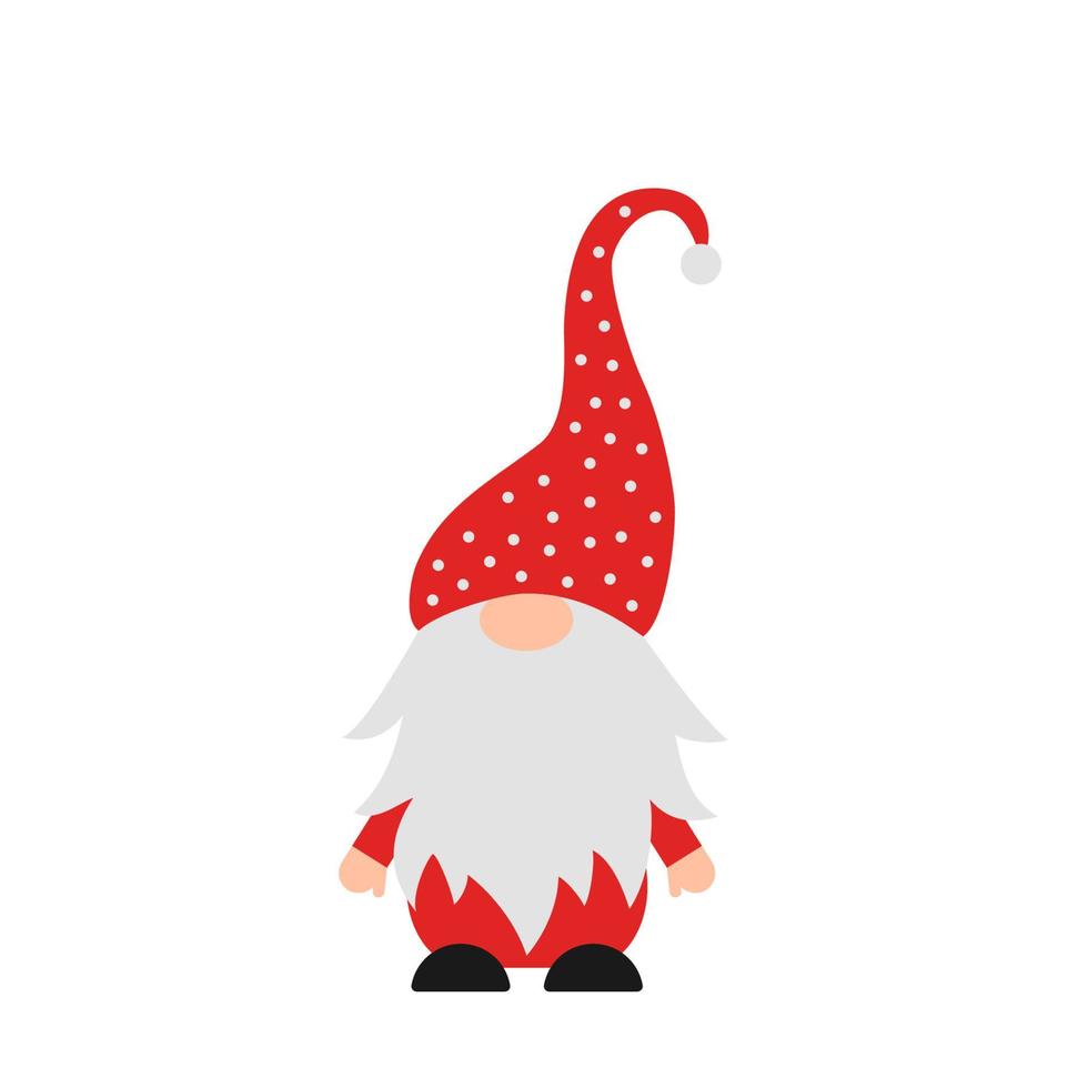 gnome de dessin animé mignon pour noël ou la saint valentin isolé sur blanc. personnage nain nordique scandinave. modèle vectoriel pour bannière, carte de voeux, affiche, t-shirt, etc.