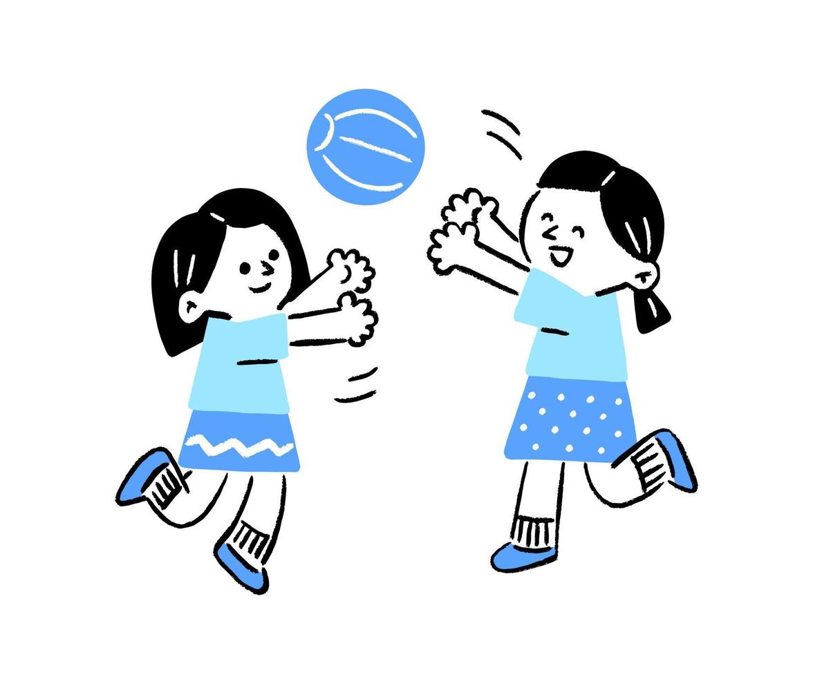 deux enfants jouant avec un ballon vecteur