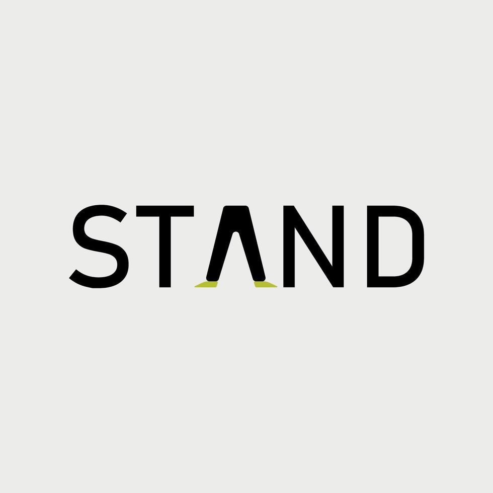 logo de typographie avec les mots stand et la lettre a en forme de pieds d'une personne debout vecteur