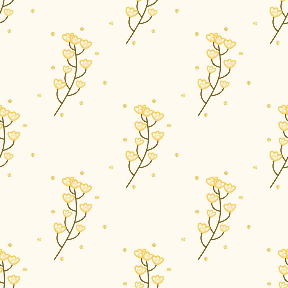 modèle sans couture de fleurs et de branches simples sur fond jaune pâle, illustration vectorielle concept d'automne. vecteur