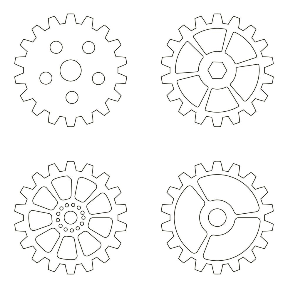 engrenages, roues dentées ou jeu d'icônes de ligne de pignon vecteur