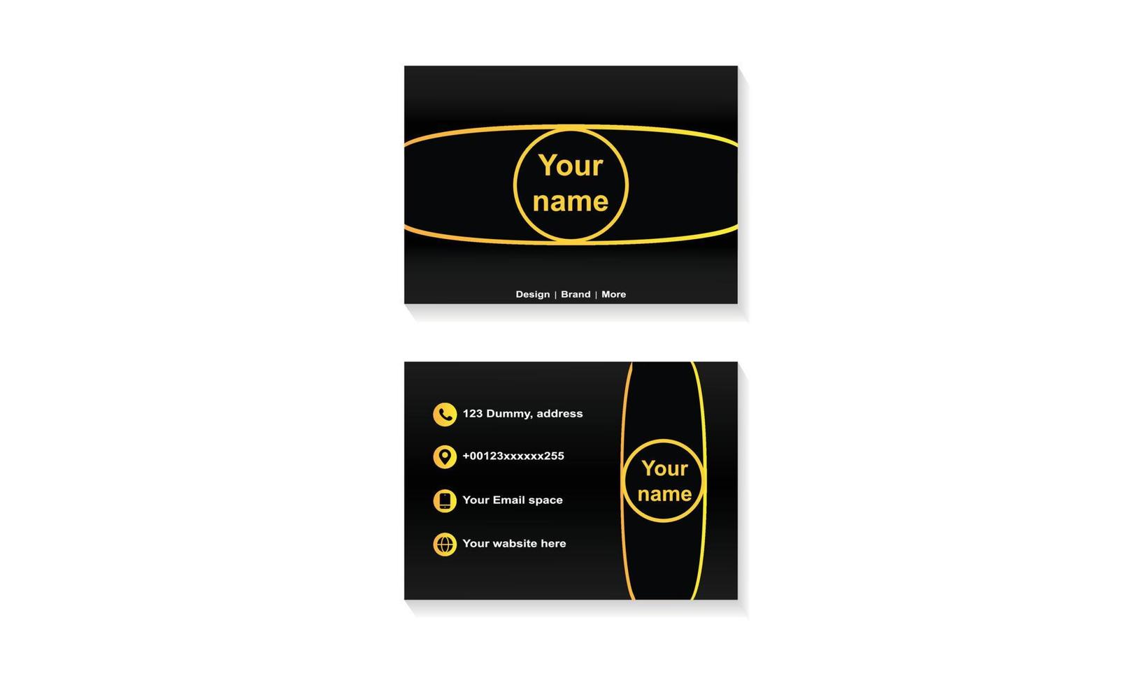 carte de visite noire minimaliste simple avec vecteur de conception de lignes jaunes