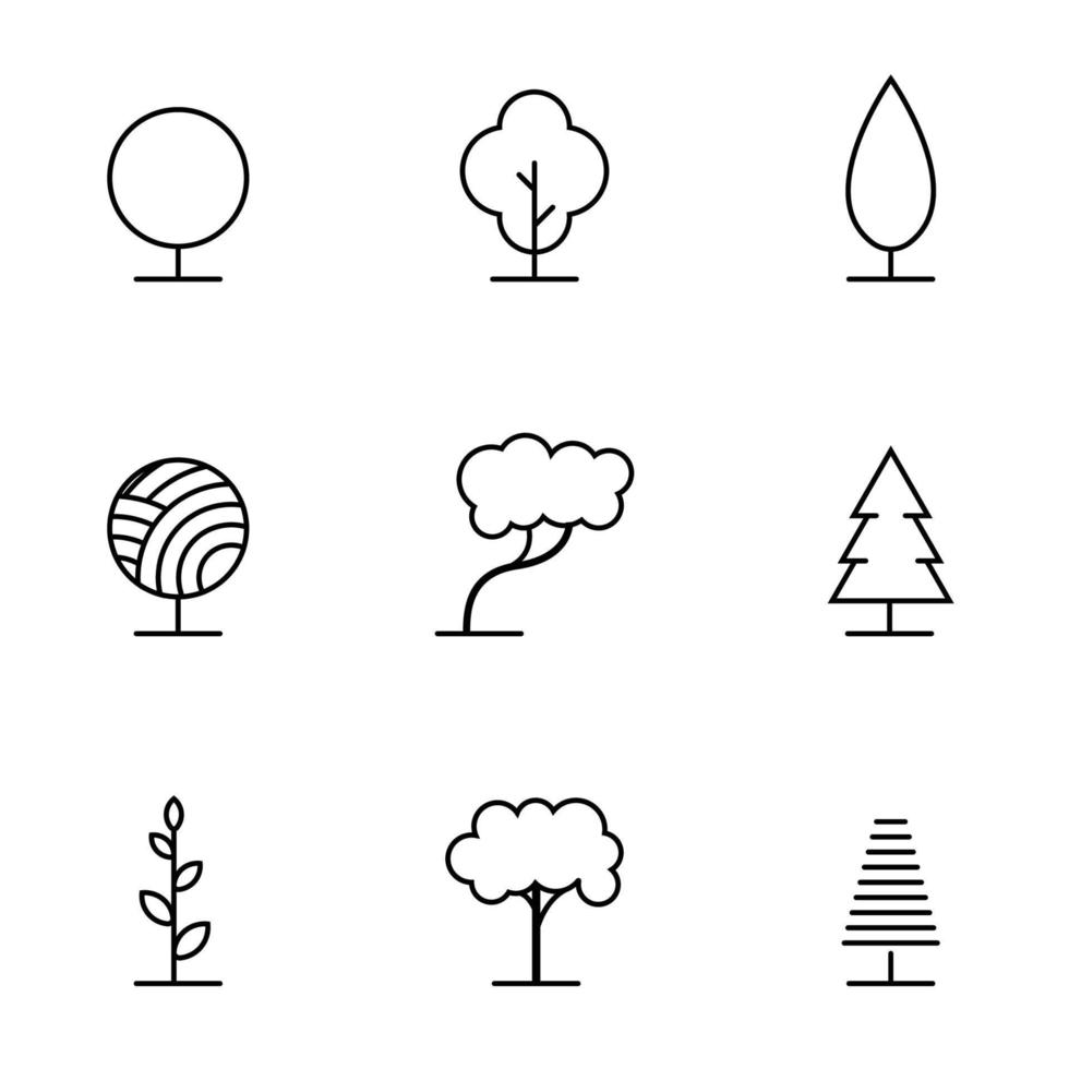 ensemble d'illustration de conception de vecteur d'arbre. vecteur d'arbre nature dans un style design plat pour élément graphique d'arrière-plan décoratif. icône d'arbre simple, logo, signe et illustration vectorielle de symbole.