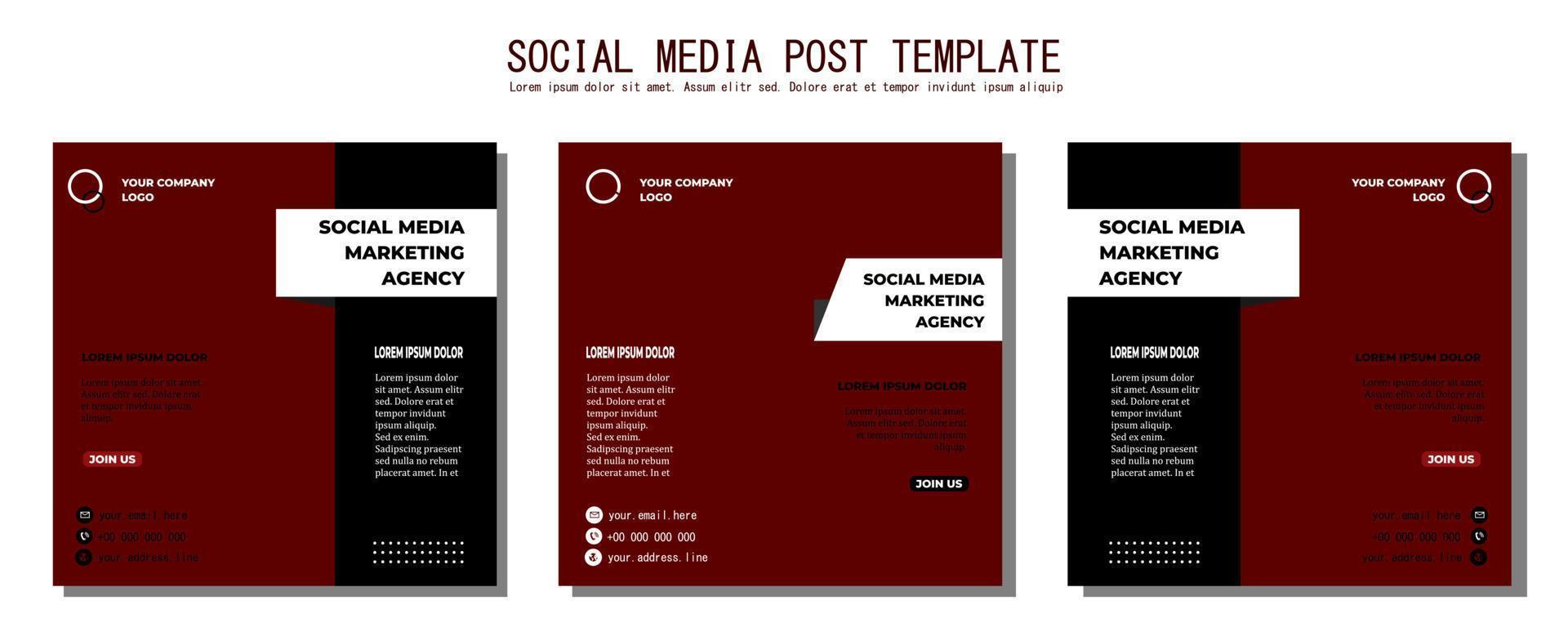 modèle de publication de médias sociaux vecteur rouge noir, illustration d'art vectoriel et texte, design simple et élégant en couleur