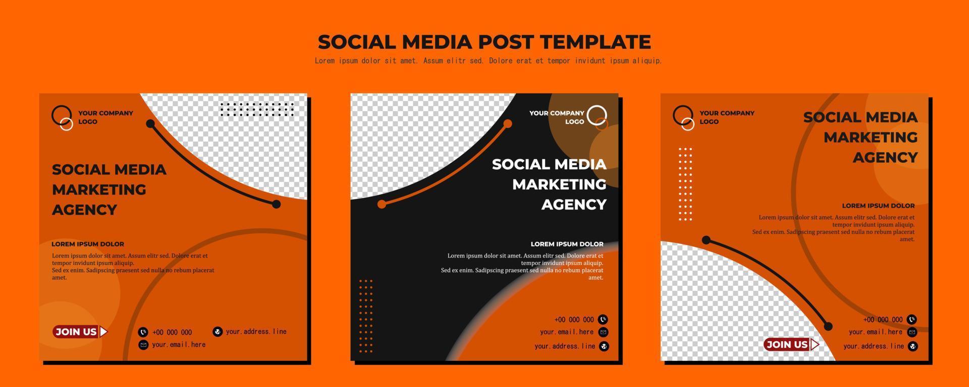 modèle de publication de médias sociaux vecteur orange noir, illustration d'art vectoriel et texte