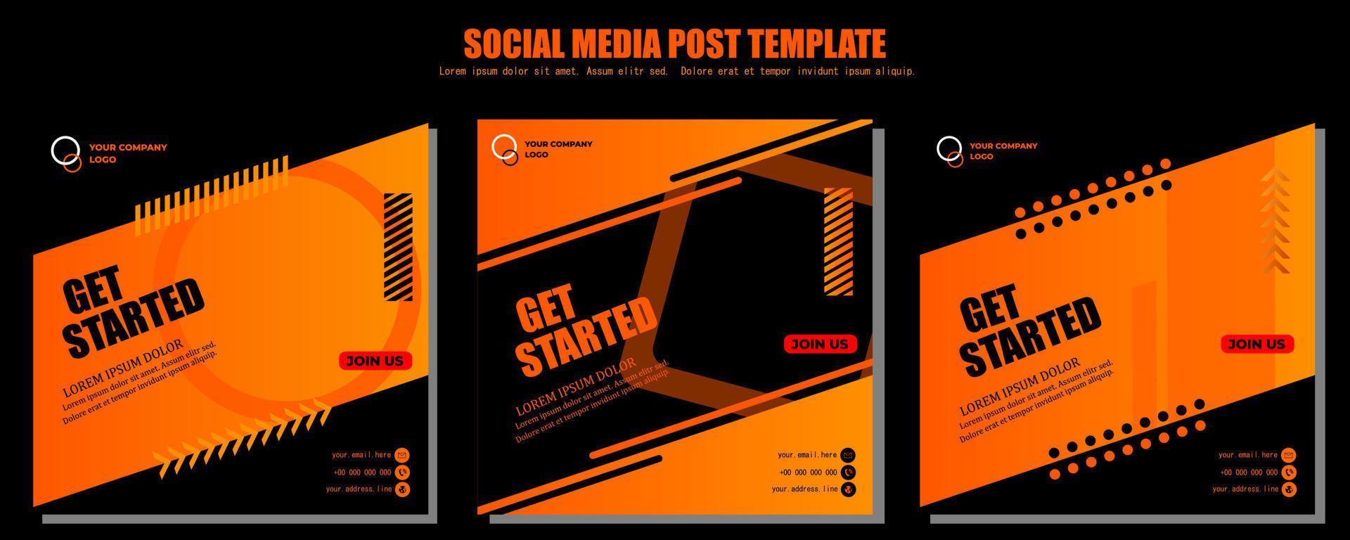 modèle de publication de médias sociaux vecteur orange et noir, illustration d'art vectoriel et texte, design simple et élégant