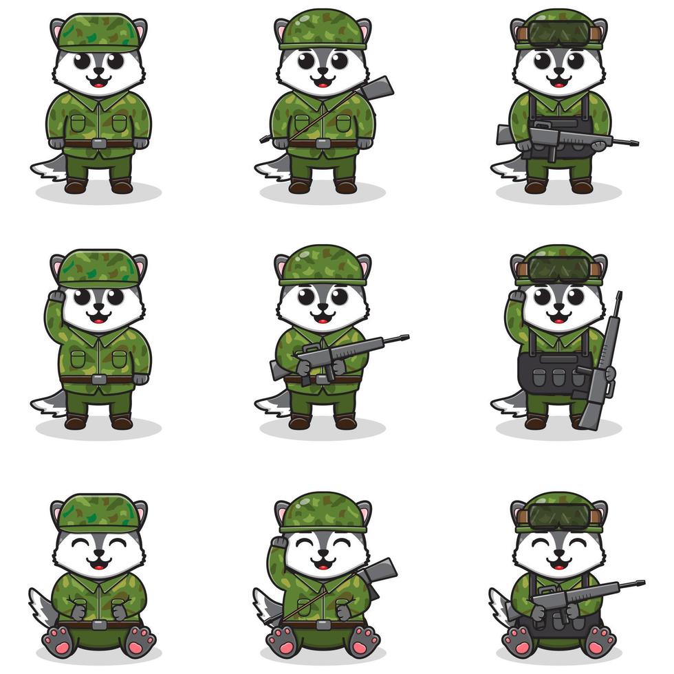 illustrations vectorielles de loup mignon en tant que soldat vecteur