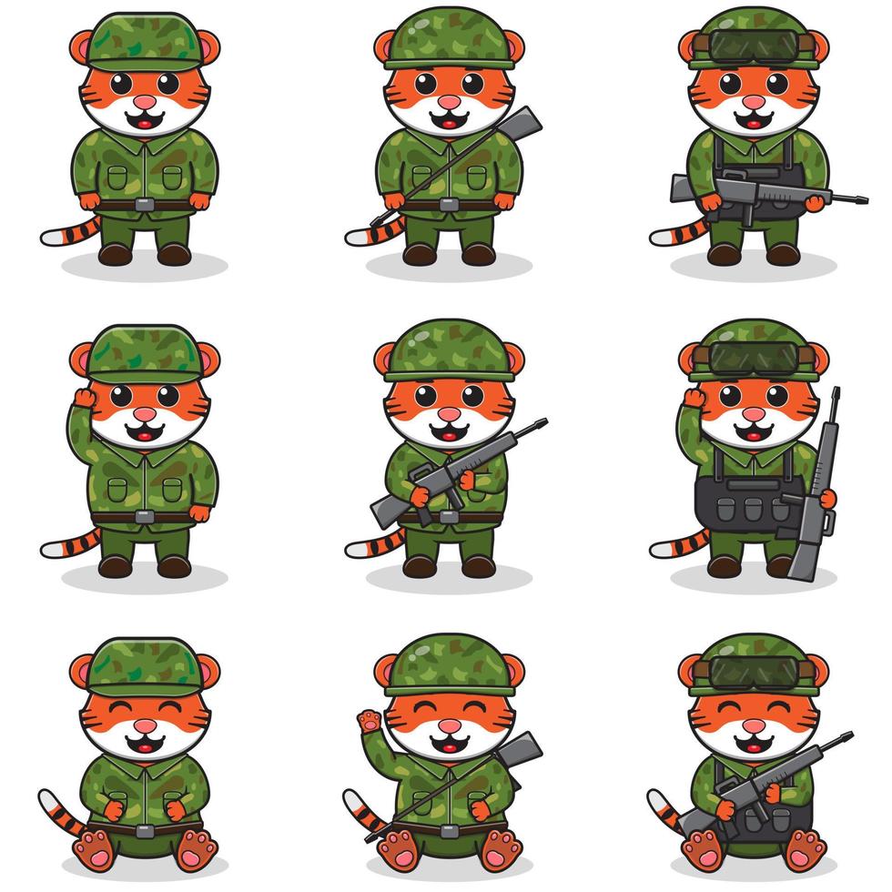 illustrations vectorielles de tigre mignon en tant que soldat vecteur