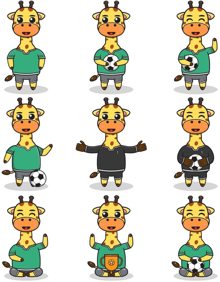 illustration vectorielle de personnages de girafe jouant au football vecteur