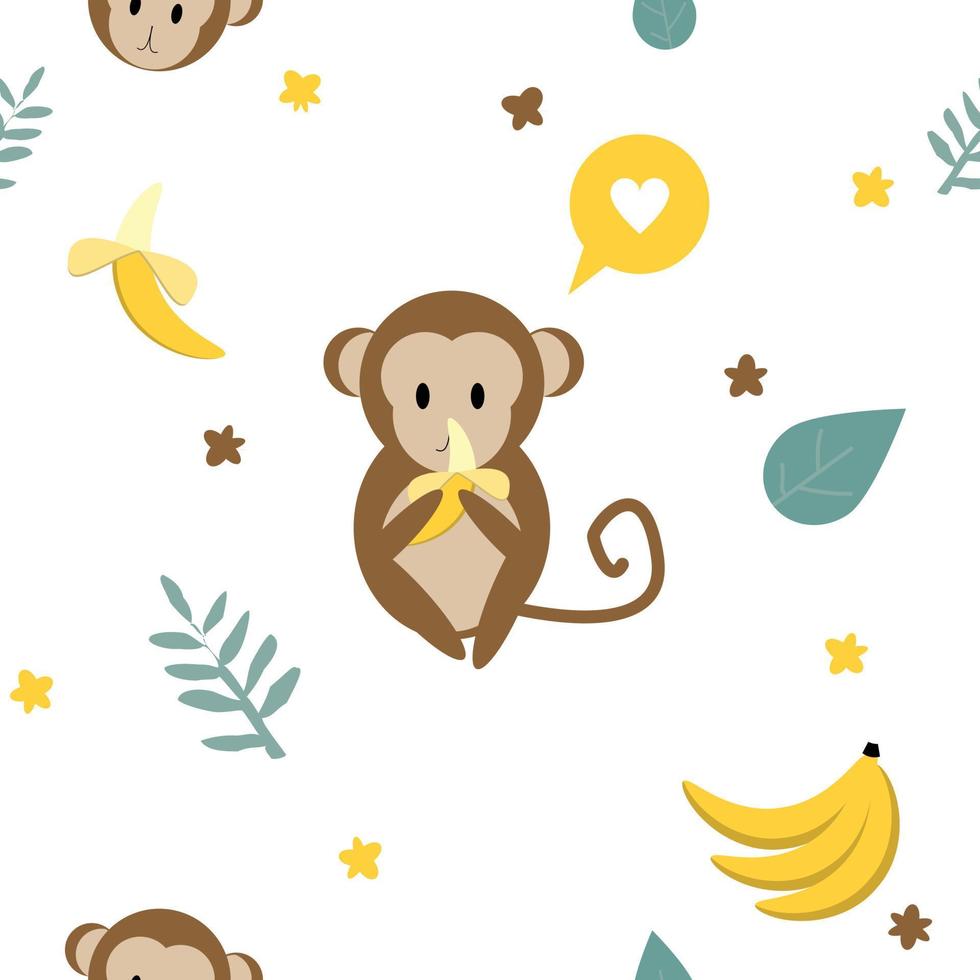 singe mignon mangeant un modèle sans couture de banane pour l'impression de tissu vecteur