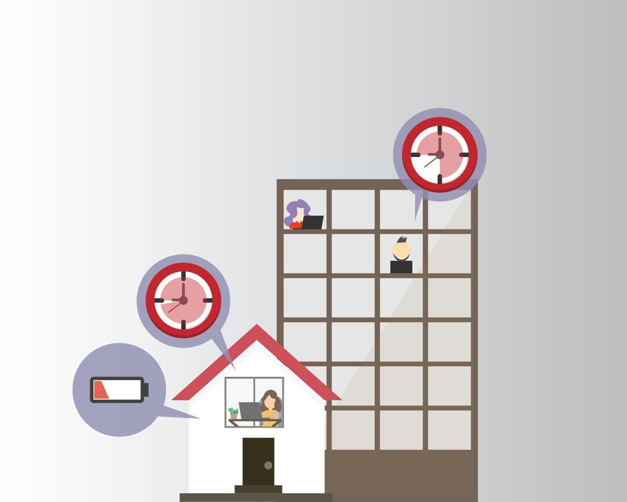 le travail à domicile a obligé le travailleur à travailler plus d'heures que d'habitude et à se sentir fatigué et épuisé vecteur