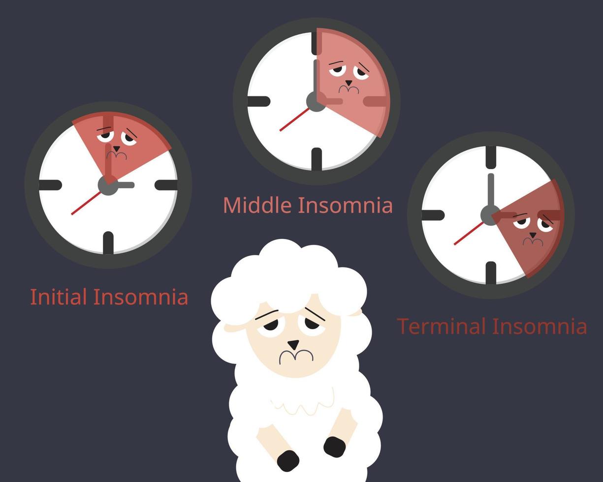 insomnie initiale, insomnie moyenne et insomnie terminale vecteur