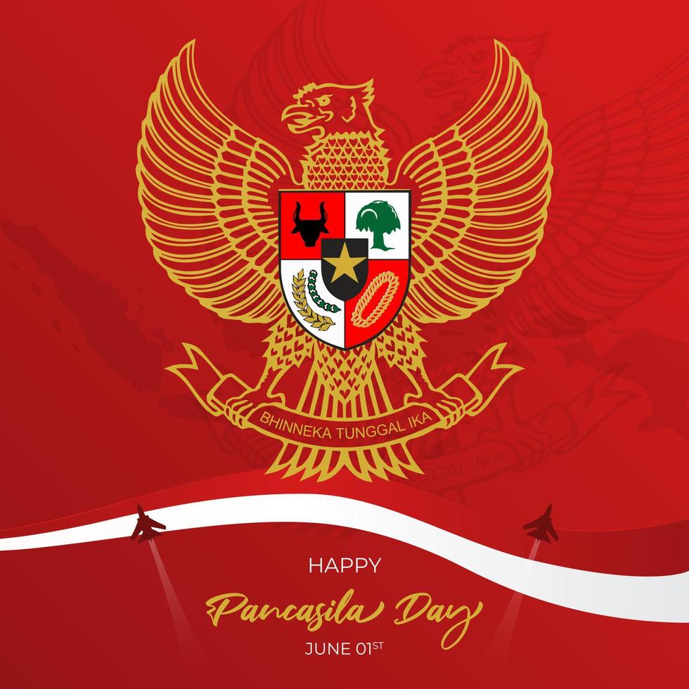 bannière de la journée nationale pancasilas indonésienne sur la conception de fond rouge vecteur