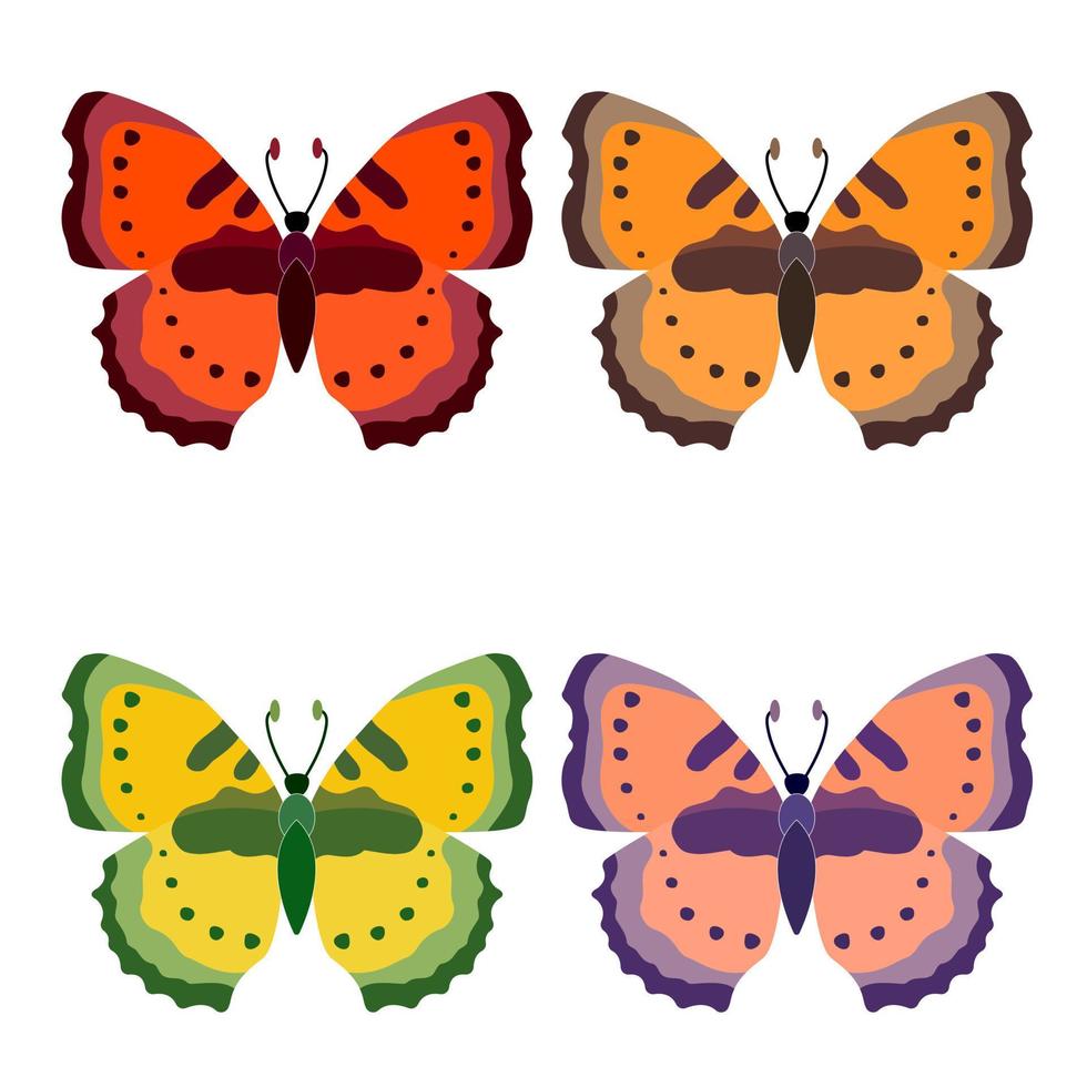 collection vectorielle, insectes papillons colorés. conception décorative. style isométrique et plat. vecteur