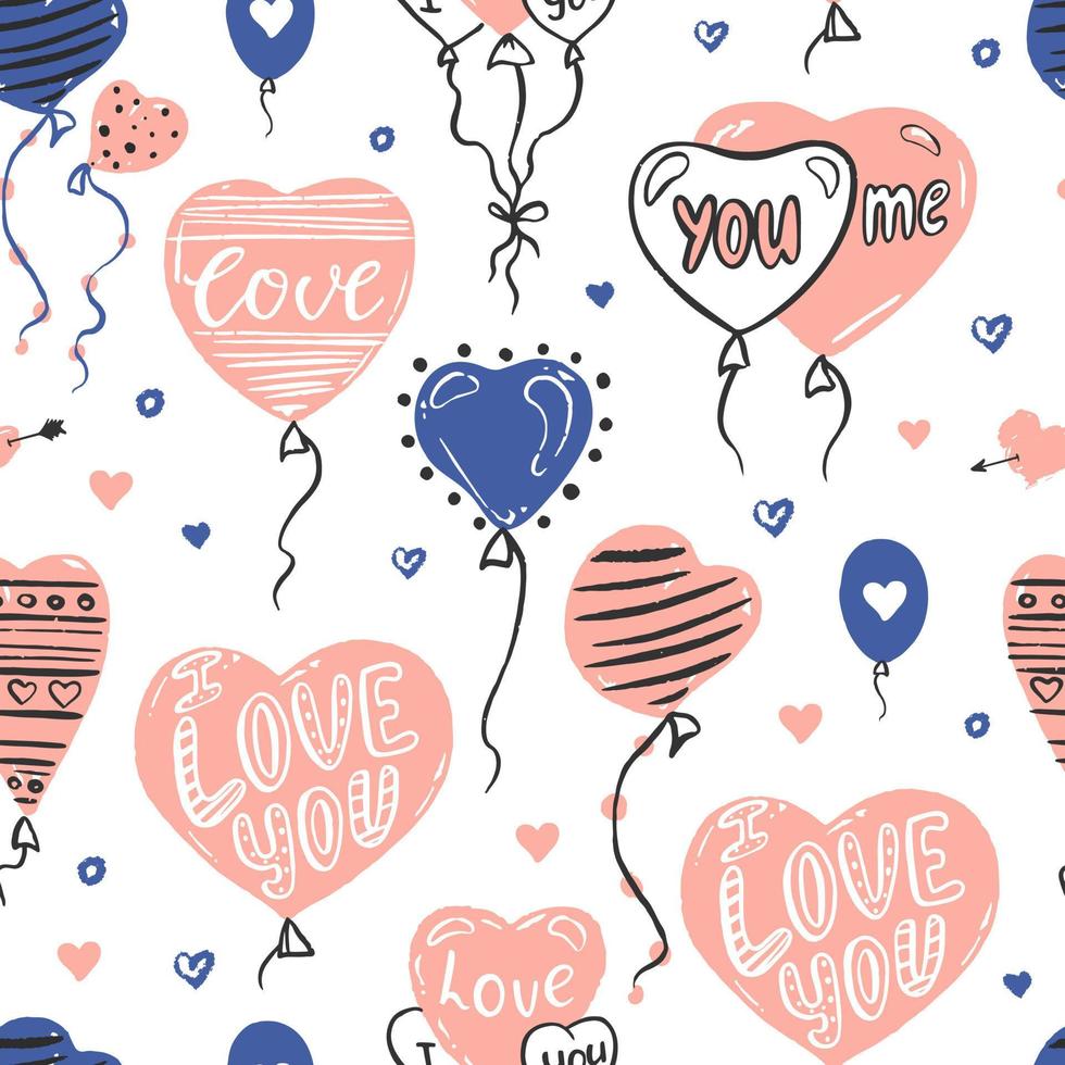 ballons sous forme de modèle sans couture de coeurs. arrière-plan dessiné à la main pour la saint-valentin. illustration vectorielle vecteur