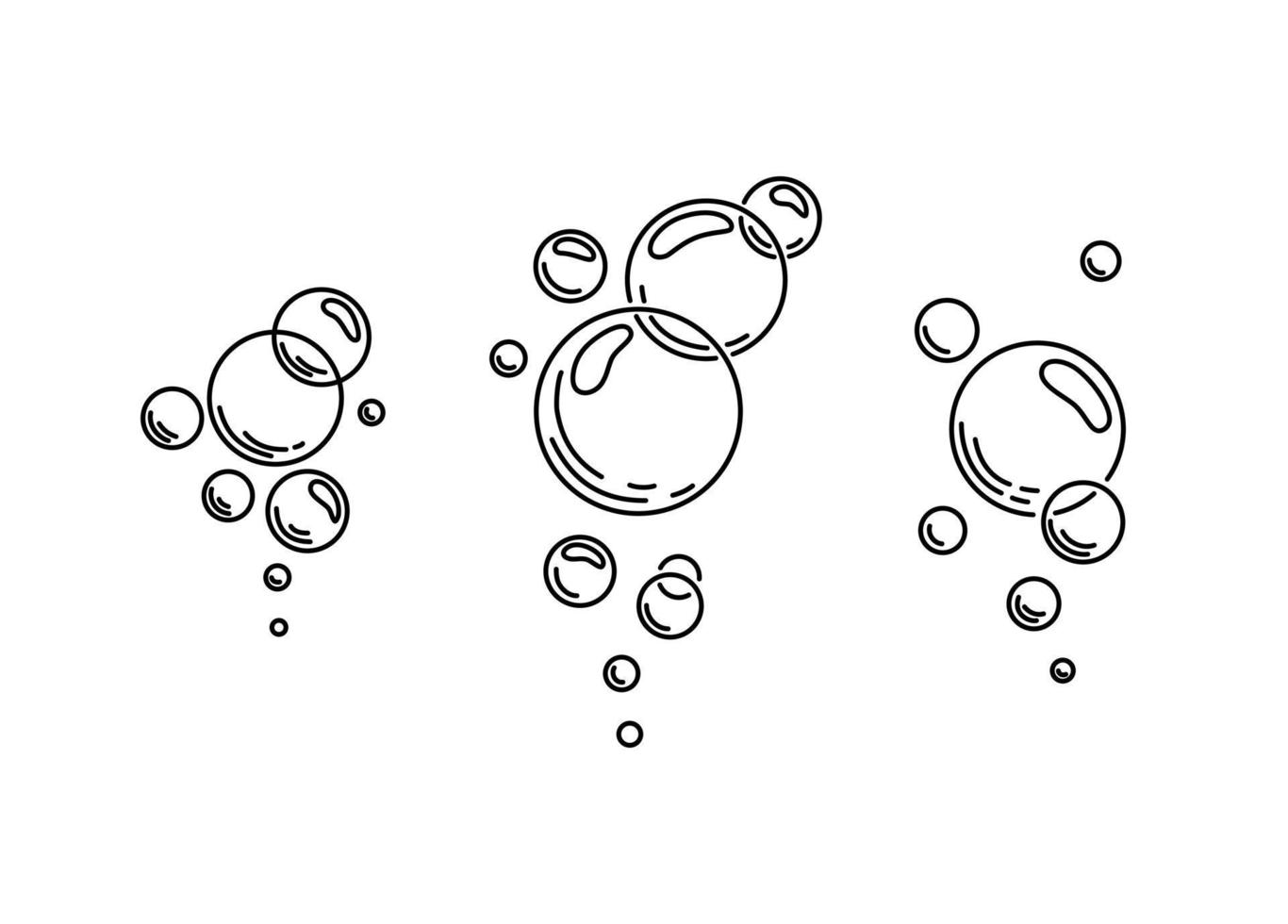 bulles de boisson gazeuse, médicament, oxygène, eau. jeu de bulles de savon. illustration de contour de vecteur fond isolé