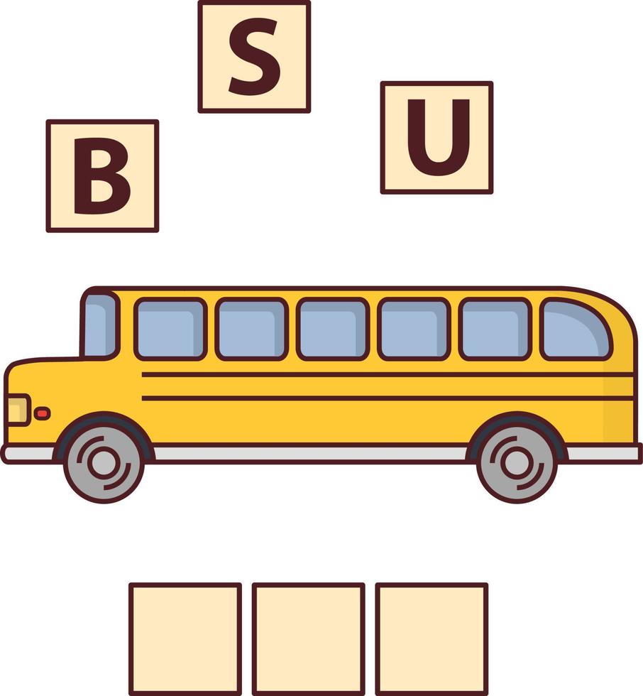 mots de jeu puzzle bus scolaire.éducation développement de child.riddle pour preschool.flat illustration vecteur de personnage de dessin animé.