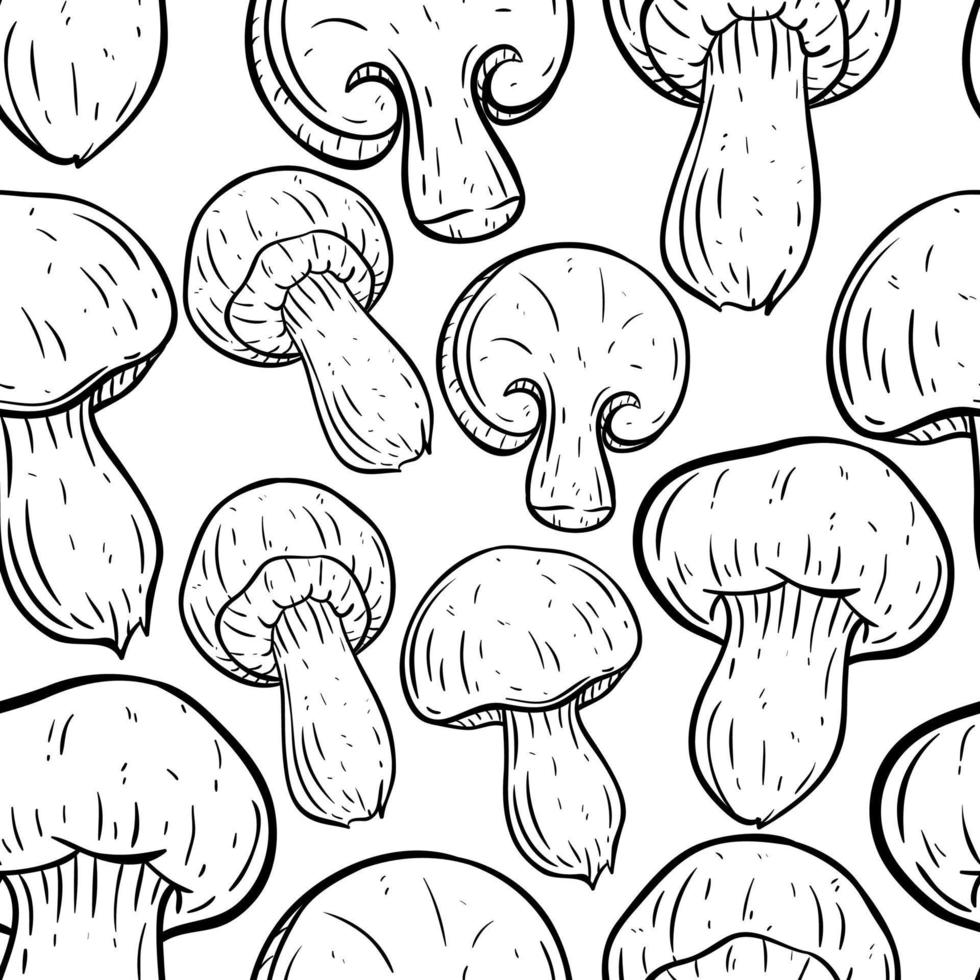 modèle sans couture de champignon avec croquis ou style dessiné à la main vecteur