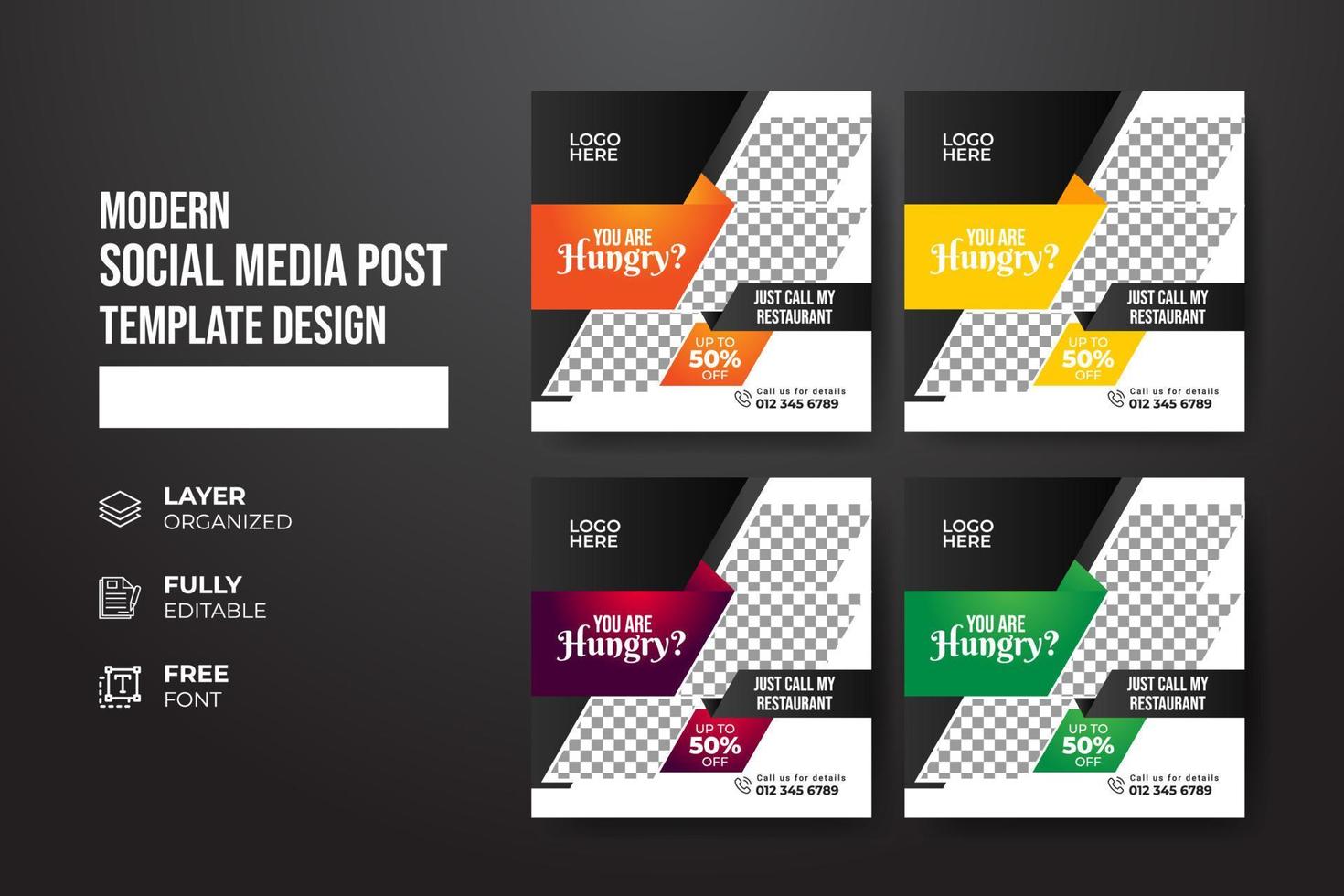 modèle de publication de médias sociaux de restaurant et de nourriture moderne et créatif vecteur