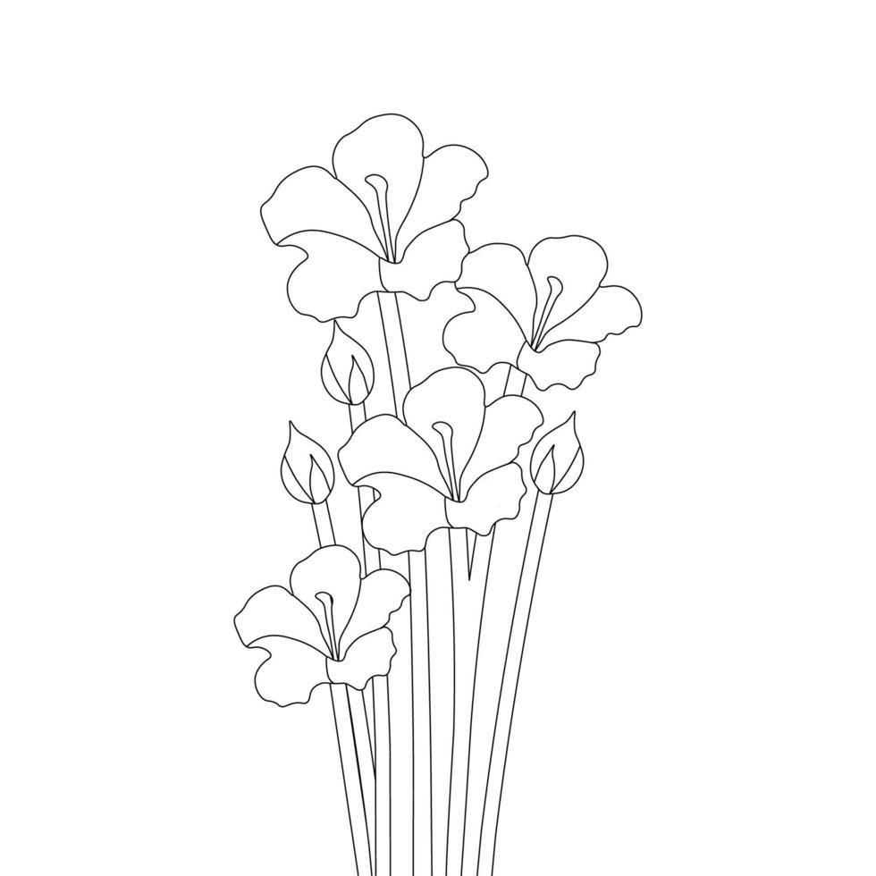 croquis décoratif coloriage fleur avec feuilles dessin vecteur