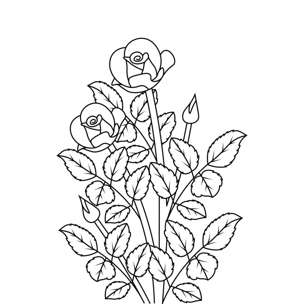 illustration de page de coloriage d'objet d'art de ligne de fleur rose pour enfant et adulte vecteur