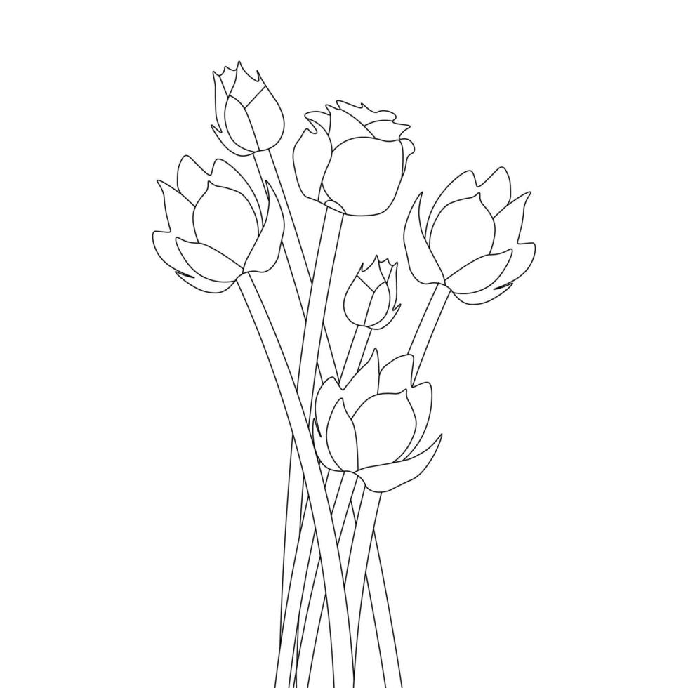 page de coloriage de fleur d'activités créatives pour enfants avec collection d'œuvres d'art dessinées à la main vecteur