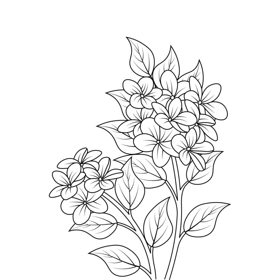 élément d'impression de la page de coloriage de fleur épanouie avec contour noir et blanc clipart vecteur
