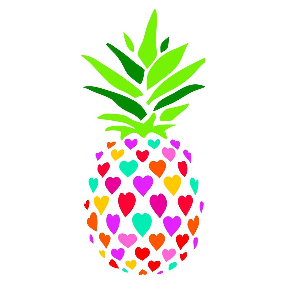 illustration vectorielle d'ananas. ananas multicolore dans les coeurs sur fond blanc. vecteur