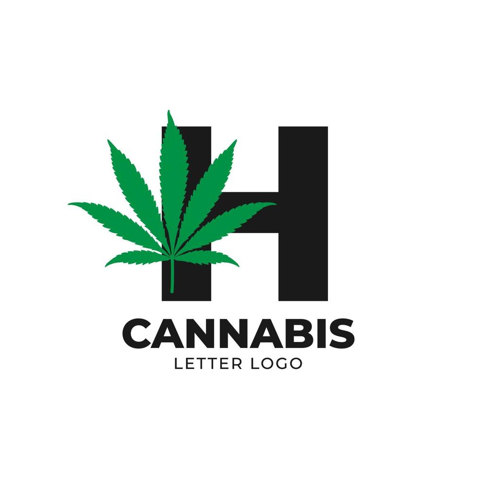 lettre h avec élément de conception de logo vectoriel feuille de cannabis