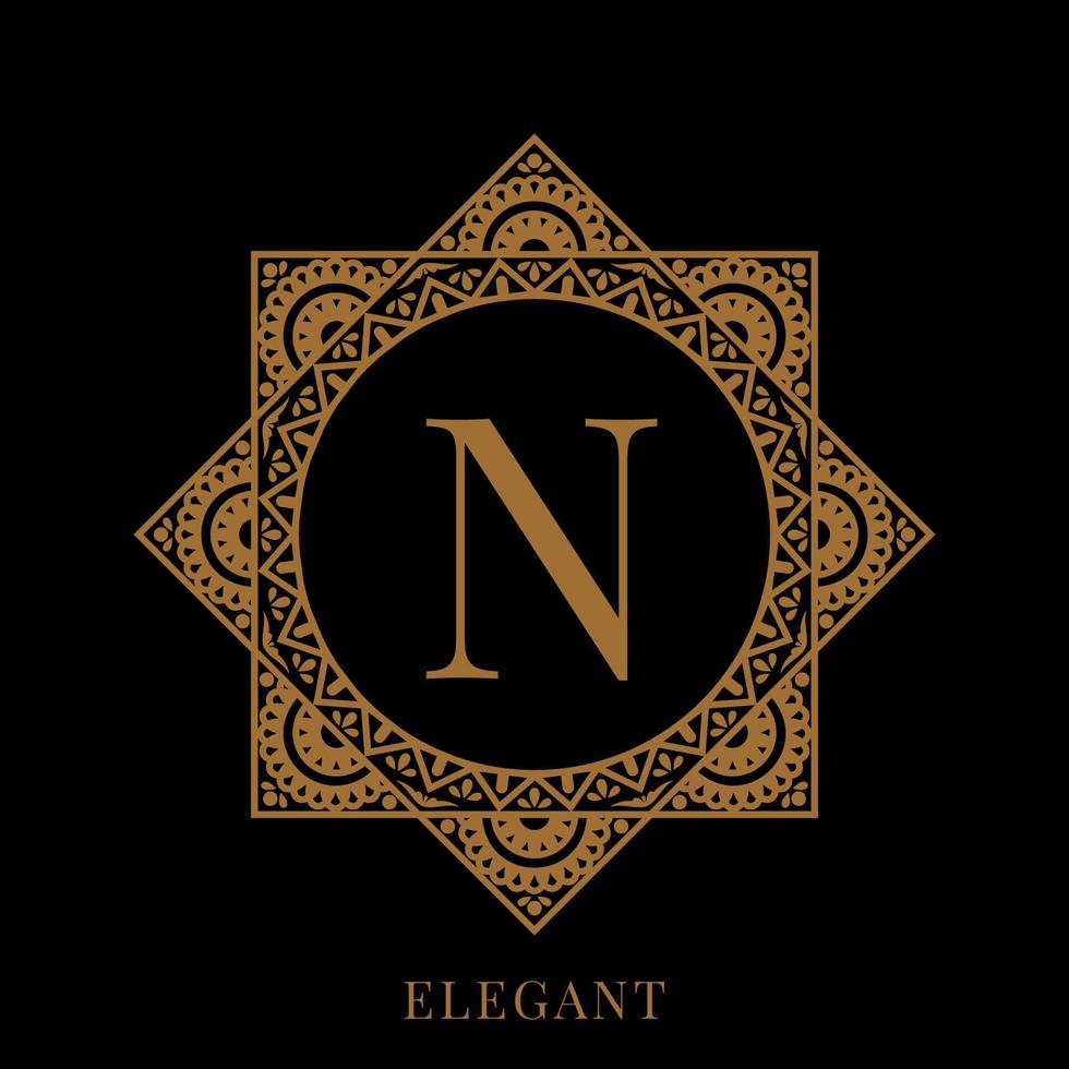 modèle de logo élégant lettre n mandala vecteur