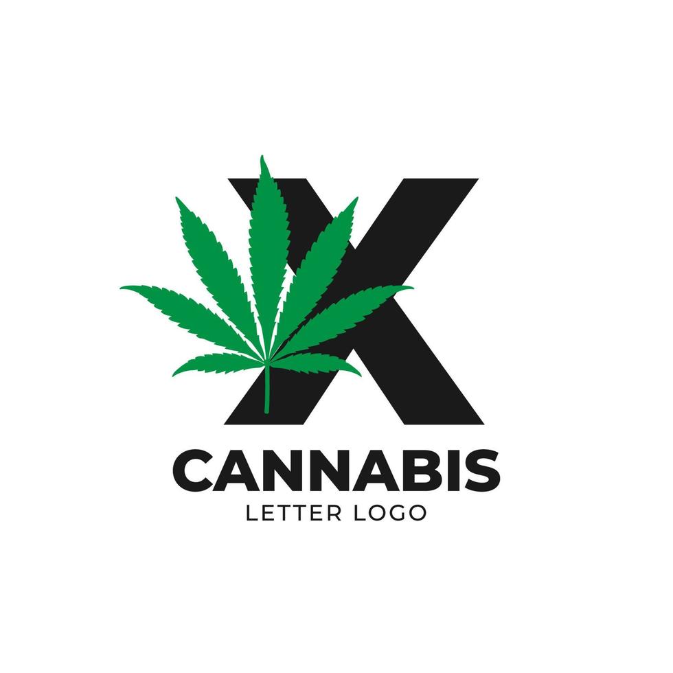 lettre x avec élément de conception de logo vectoriel feuille de cannabis